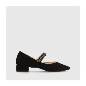 Ballerines bijou femme en daim noir | Chaussures femme LODI en ligne.