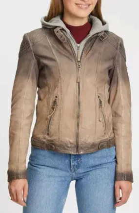 Blouson cuir femme agneau taupe