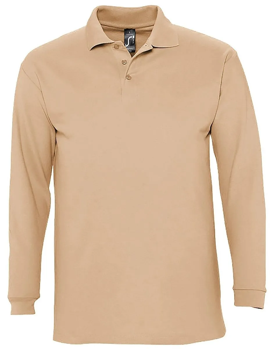 Polo manches longues - Homme - 11353 - beige sable 