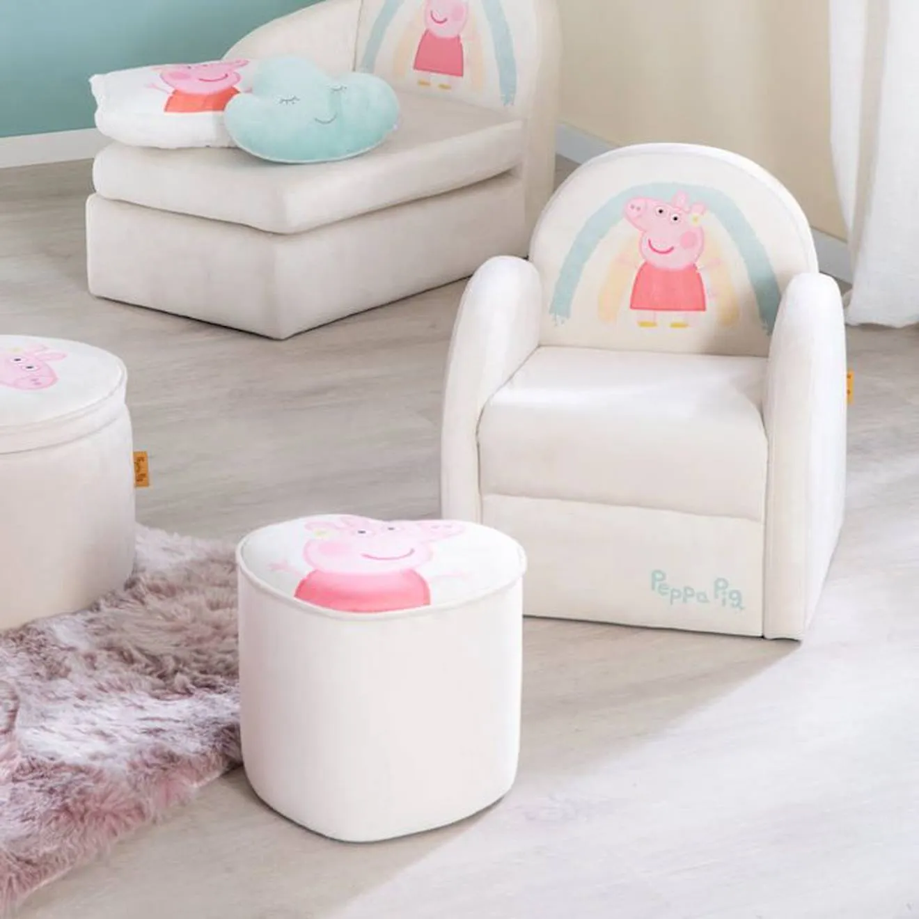 ROBA Pouf Bébé en Forme de Coeur Peppa Pig - Revêtement en Velours Doux - Beige / Motif Truie beige - Roba