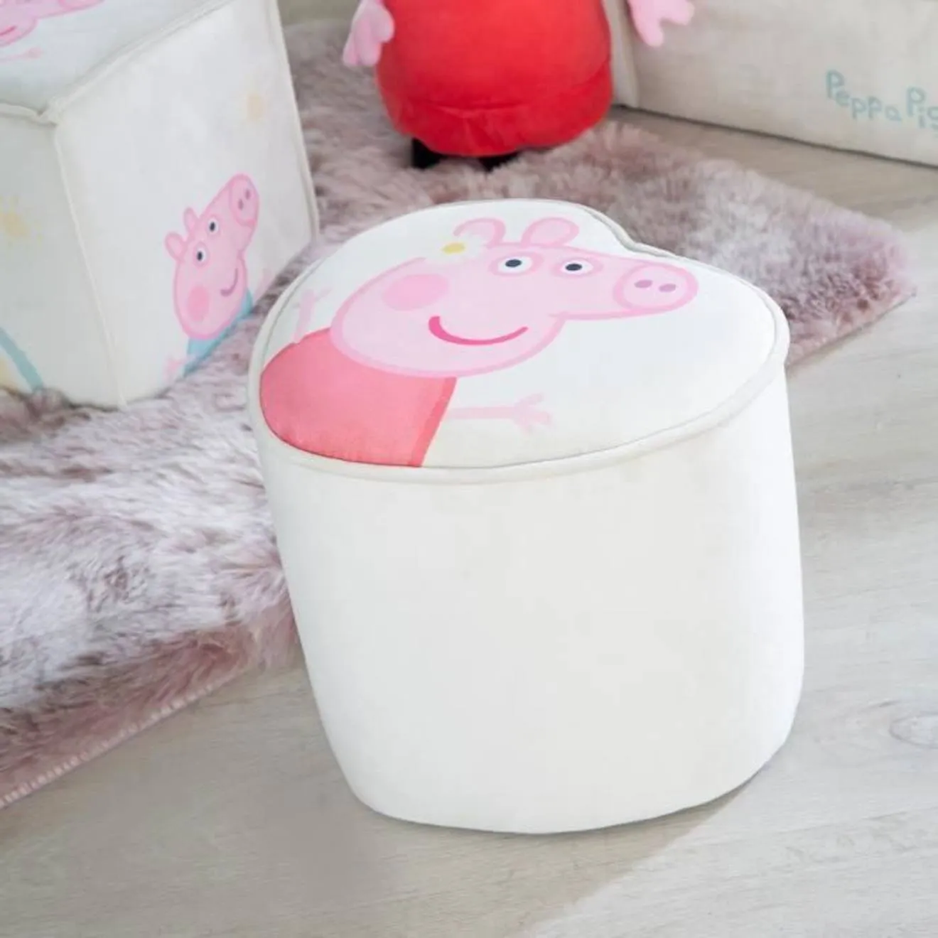 ROBA Pouf Bébé en Forme de Coeur Peppa Pig - Revêtement en Velours Doux - Beige / Motif Truie beige - Roba