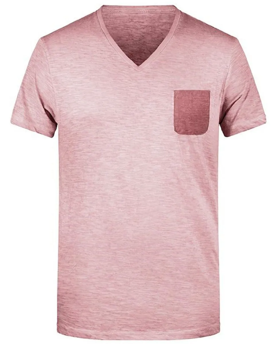 T-shirt bio col V - Homme - 8016 - rose pastel 