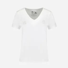 T-shirt Femme LE COQ SPORTIF blanc col V - Textile femme Accessoires | ERAM